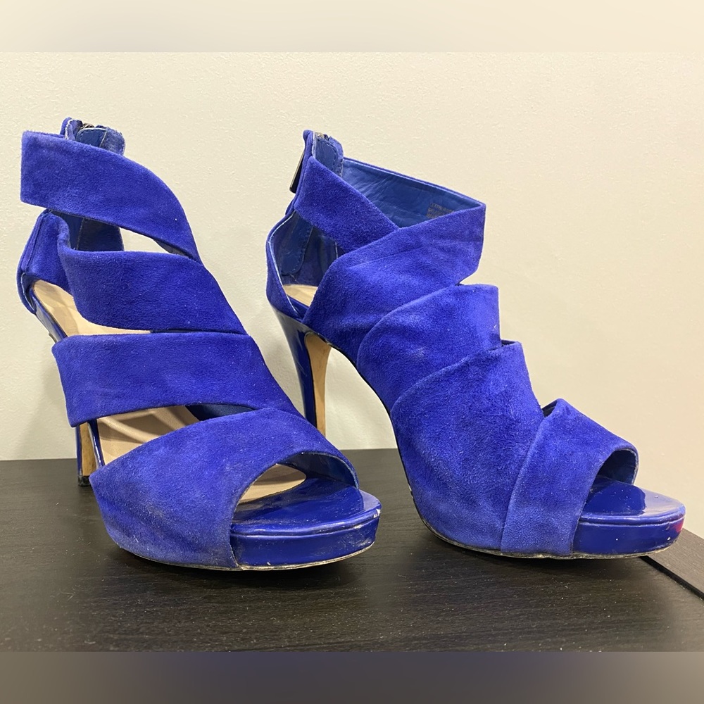 Royal blue suede le chateau heels.